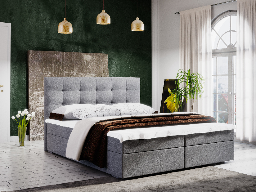 Manželská posteľ Boxspring 180 cm Fade 2 Comfort (sivá) (s matracom a úložným priestorom)