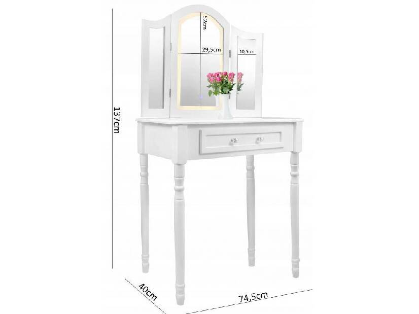Toaletný stolík s taburetkou Tudor (s LED osvetlením) (biela)