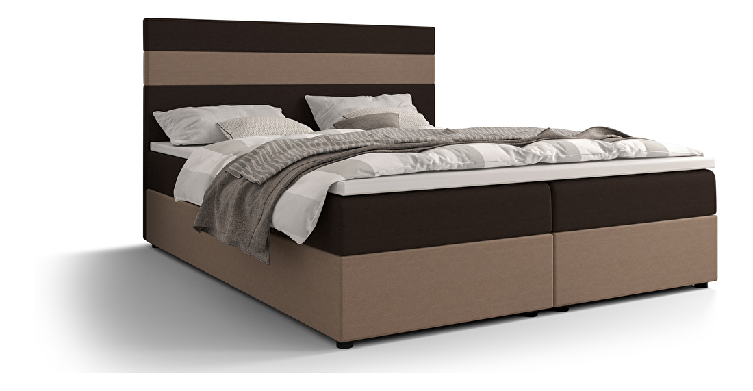 Manželská posteľ Boxspring 140 cm Locos (tmavohnedá + svetlohnedá) (s matracom a úložným priestorom)