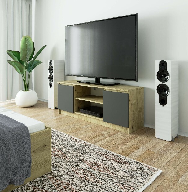 TV stolík Kenji (dub artisan + sivá)