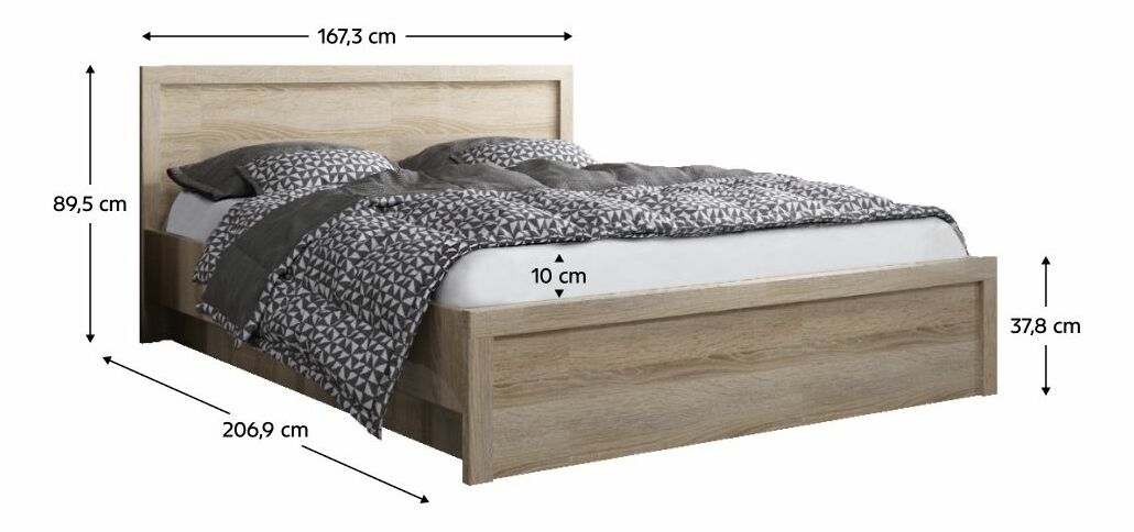 Manželská posteľ 160 JESS (dub sonoma) (s roštom a matracom)