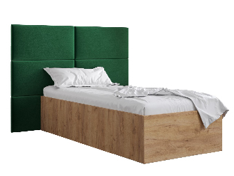 Jednolôžková posteľ s čalúneným čelom 90 cm Brittany 2 (dub craft zlatý + zelená) (s roštom)