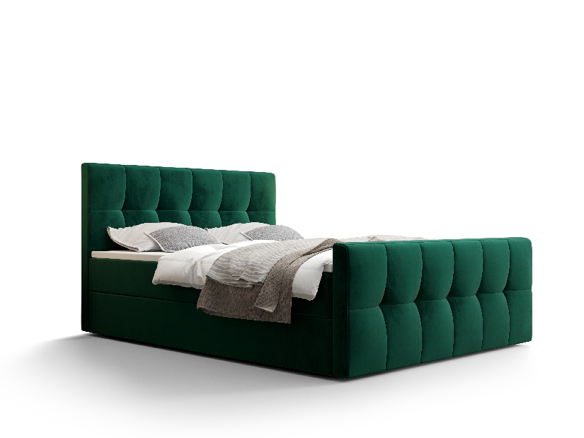 Manželská posteľ Boxspring 140 cm Macheta Comfort (olivová) (s matracom a úložným priestorom)