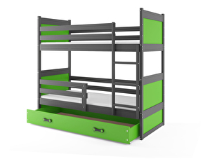 Poschodová posteľ 80 x 190 cm Ronnie B (grafit + zelená) (s roštami, matracmi a úl. priestorom)