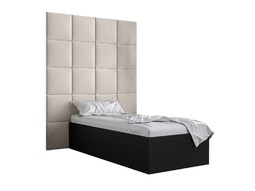 Jednolôžková posteľ s čalúneným čelom 90 cm Brittany 3 (čierna matná + krémová) (s roštom)