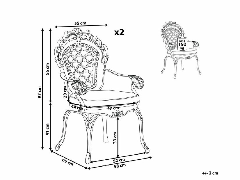 Set 2 ks. záhradných stoličiek LIZZI (hliník) (hnedá)