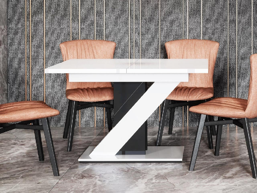 Moderný stôl Exalior (biely lesk + čierny lesk)