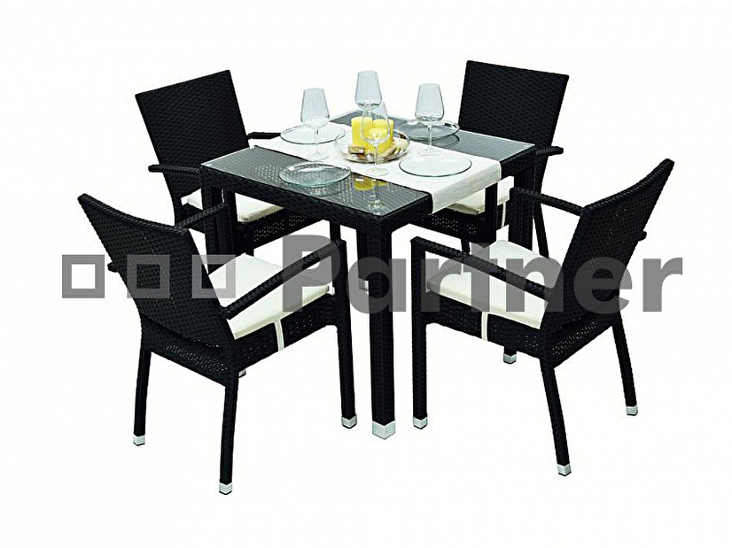 Záhradný stôl Napoli 80 (čierna) (um. Ratan)