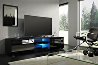 TV stolík/skrinka Mona 140 (čierna + lesk čierny)