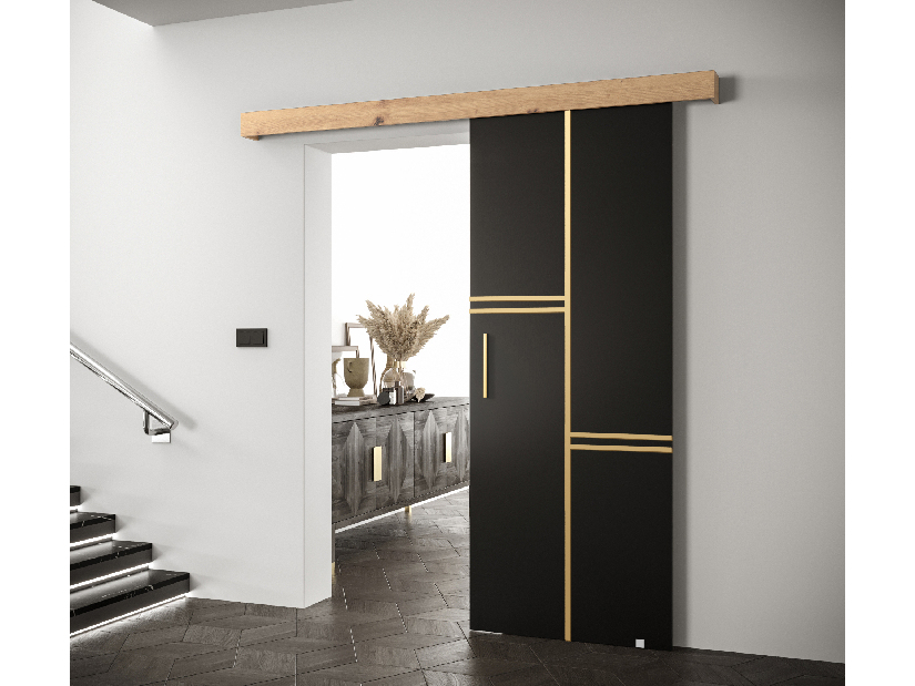 Posuvné dvere 90 cm Sharlene VIII (čierna matná + dub artisan + zlatá)