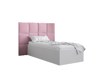 Jednolôžková posteľ s čalúneným čelom 90 cm Brittany 4 (biela matná + ružová) (s roštom)