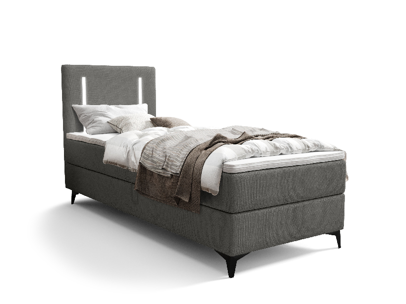 Jednolôžková posteľ 80 cm Ortega Comfort (tmavosivá) (s roštom a matracom, bez úl. priestoru) (s LED osvetlením)