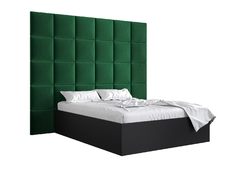 Manželská posteľ s čalúneným čelom 160 cm Brittany 3 (čierna matná + zelená) (s roštom)