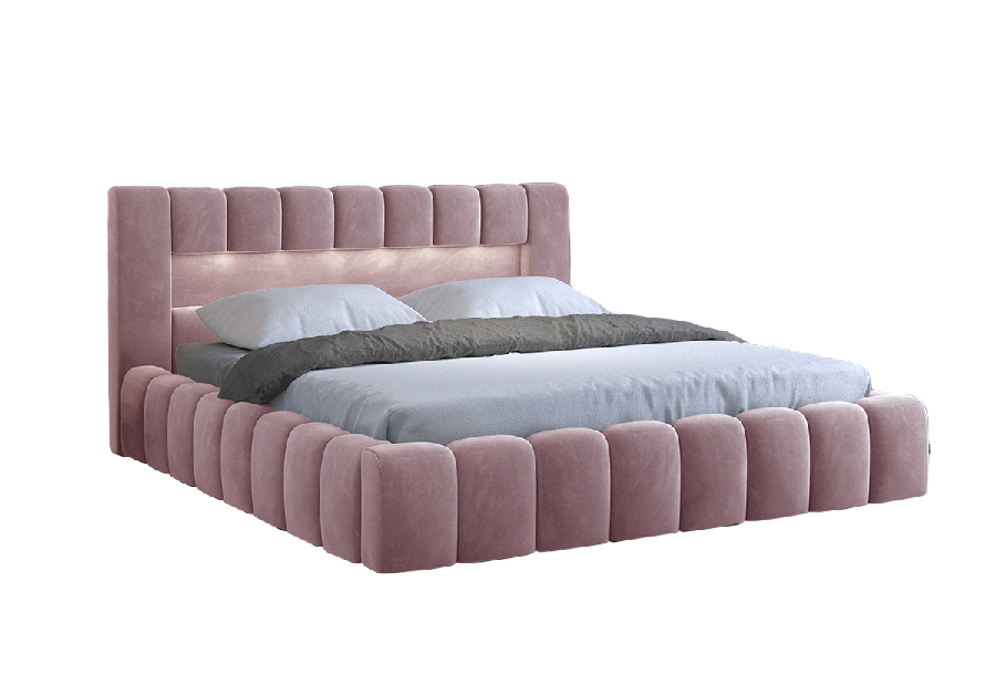 Manželská posteľ 160 cm Luxa (ružová) (s roštom, úl. priestorom a LED)