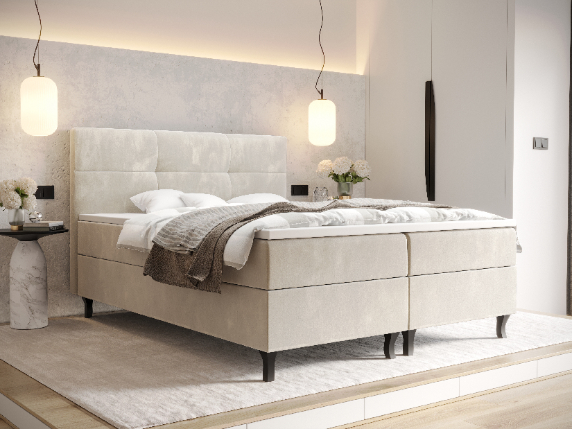 Manželská posteľ Boxspring 140 cm Lumba Comfort (béžová) (s matracom a úložným priestorom)