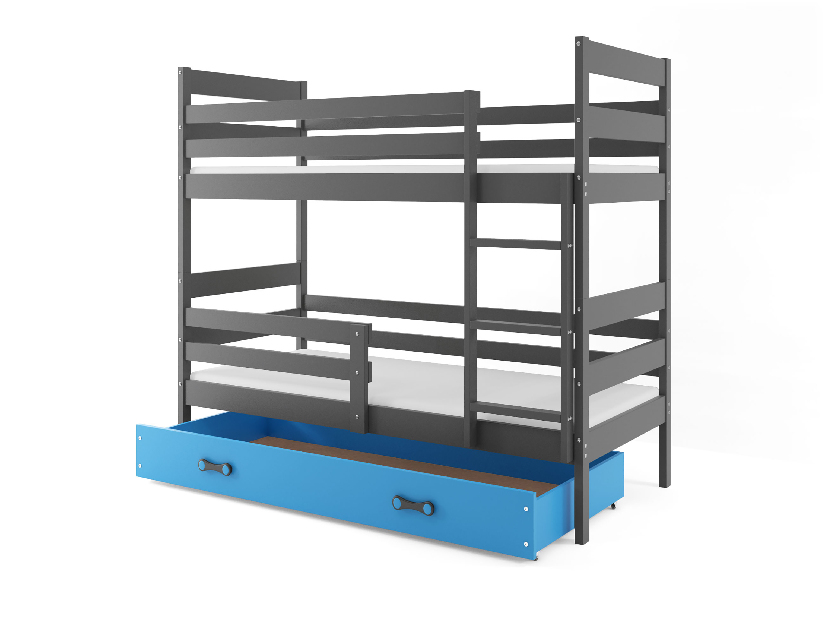Poschodová posteľ 80 x 190 cm Eril B (grafit + modrá) (s roštami, matracmi a úl. priestorom)