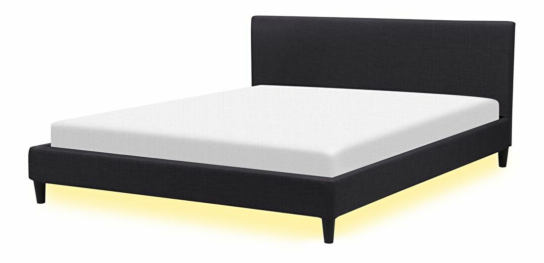 Manželská posteľ 180 cm FUTTI (s roštom a LED osvetlením) (čierna)
