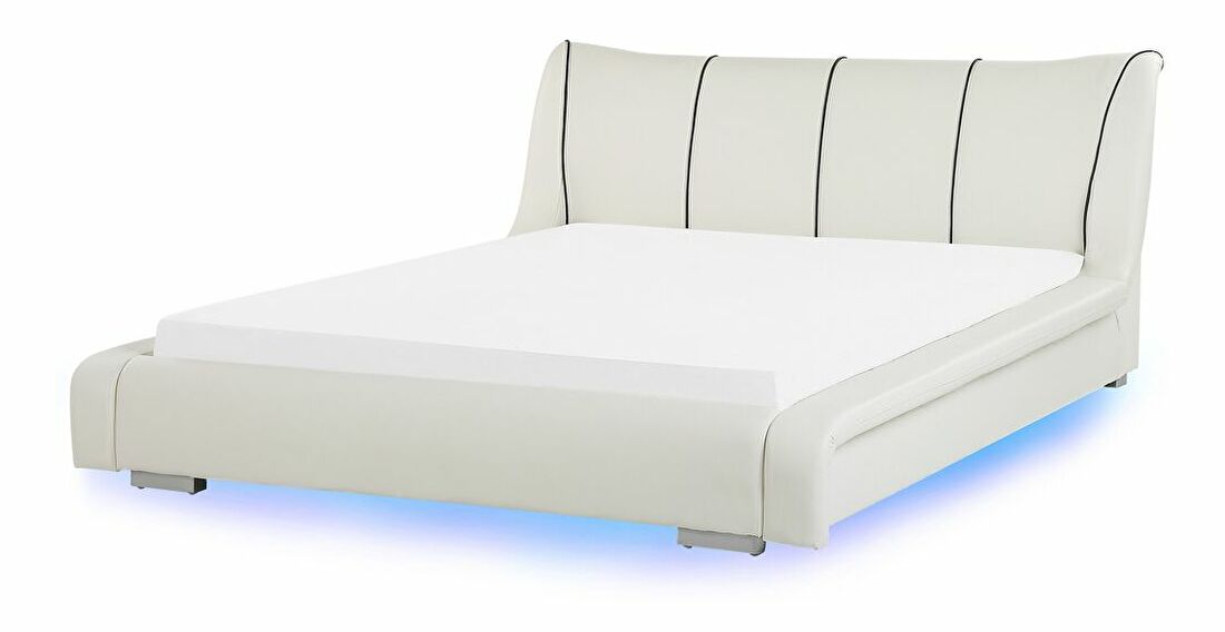 Manželská posteľ 180 cm NICE (s roštom a LED osvetlením) (biela)