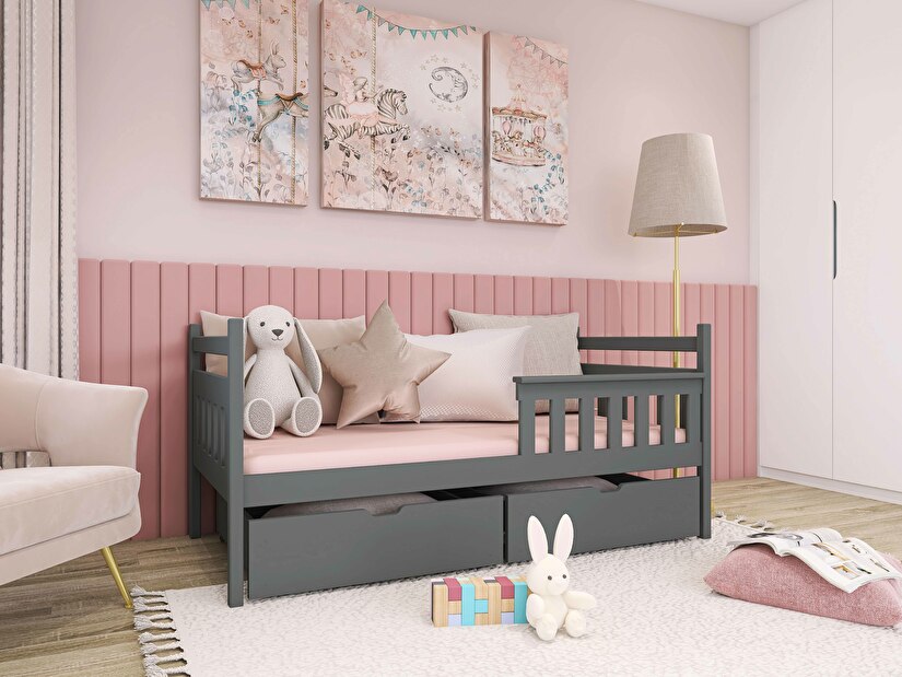 Detská posteľ 90 x 190 cm Emelda (s roštom a úl. priestorom) (grafit)