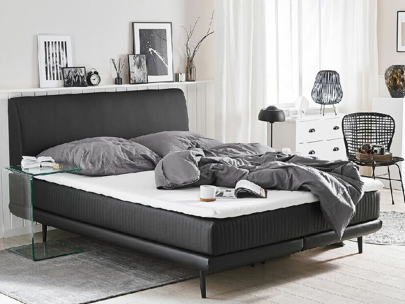 Kontinentálna posteľ 180 cm MADOM (syntetická koža) (čierna) (s roštom a matracom)
