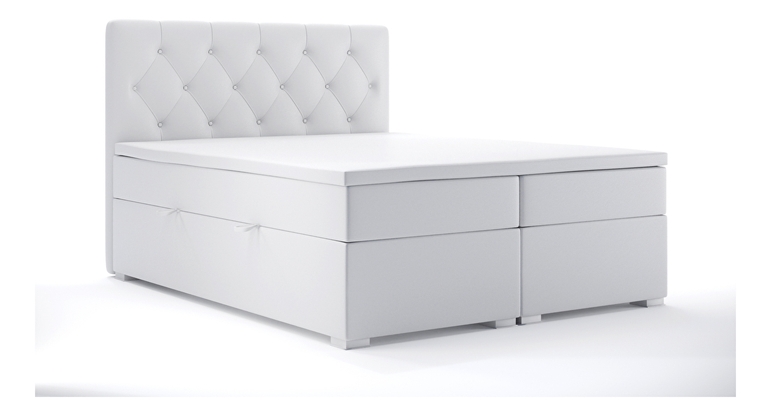 Manželská posteľ Boxspring 160 cm Ronda (biela ekokoža) (s úložným priestorom)