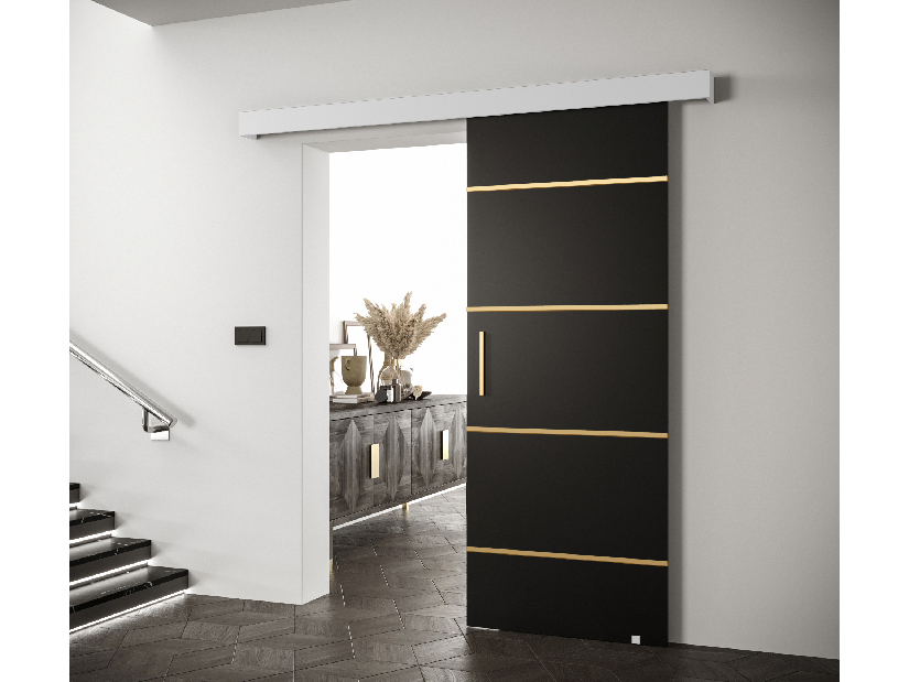 Posuvné dvere 90 cm Sharlene IV (čierna matná + biela matná + zlatá)