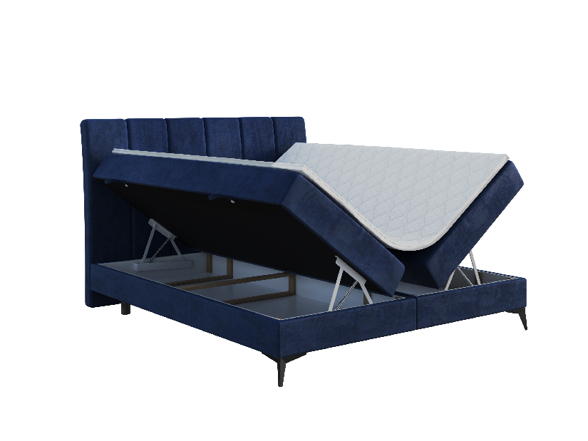 Kontinentálna posteľ 200 cm Axel (tmavomodrá) (s matracom a úl. priestorom)