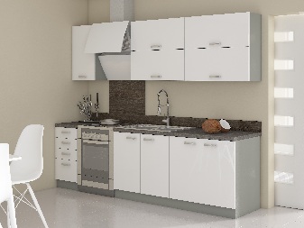 Kuchyňa Brunea 200 cm (sivá + lesk biely)