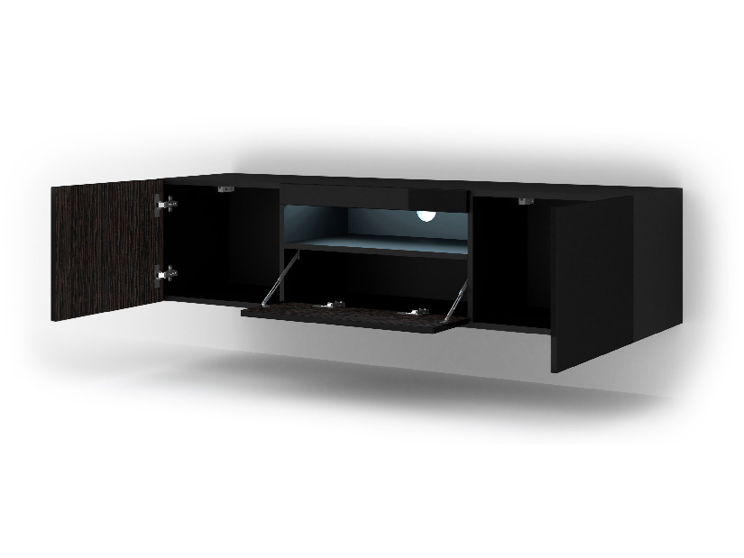 TV stolík/skrinka Aurinko 150 (lesklá čierna) (s osvetlením)