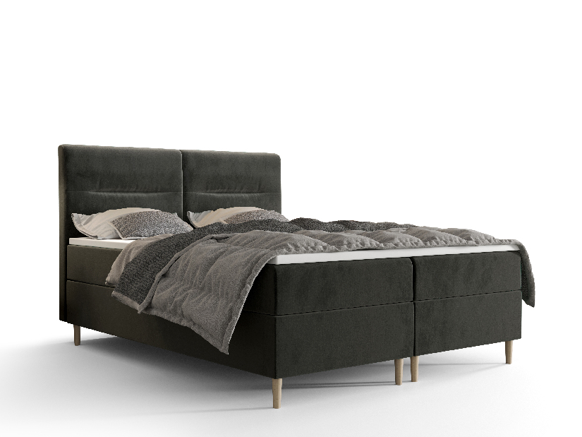 Manželská posteľ Boxspring 140 cm Saruta (tmavosivá) (s matracom a úložným priestorom)