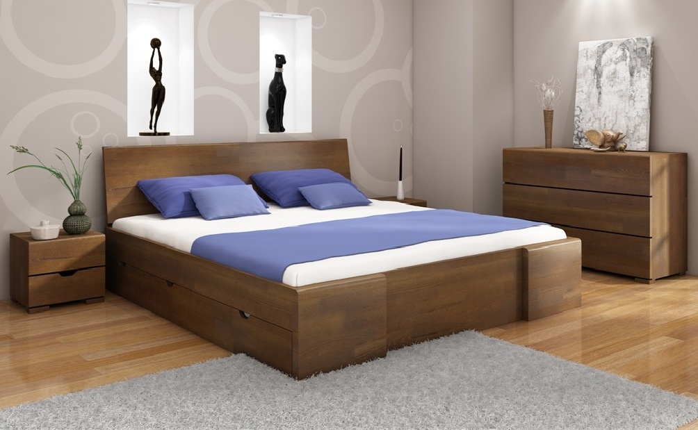 Manželská posteľ 160 cm Naturlig Blomst High Drawers (borovica) (s roštom)