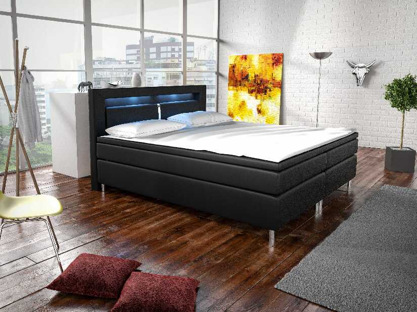 Manželská posteľ Boxspring 180 cm Marilia I (čierna) (s matracmi)