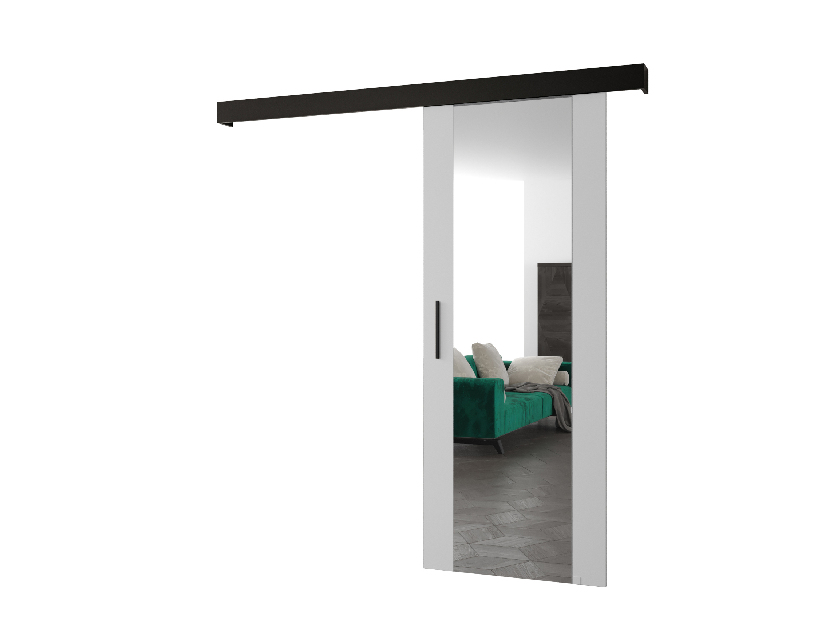 Posuvné dvere 90 cm Sharlene II (biela matná + čierna matná + čierna) (so zrkadlom)