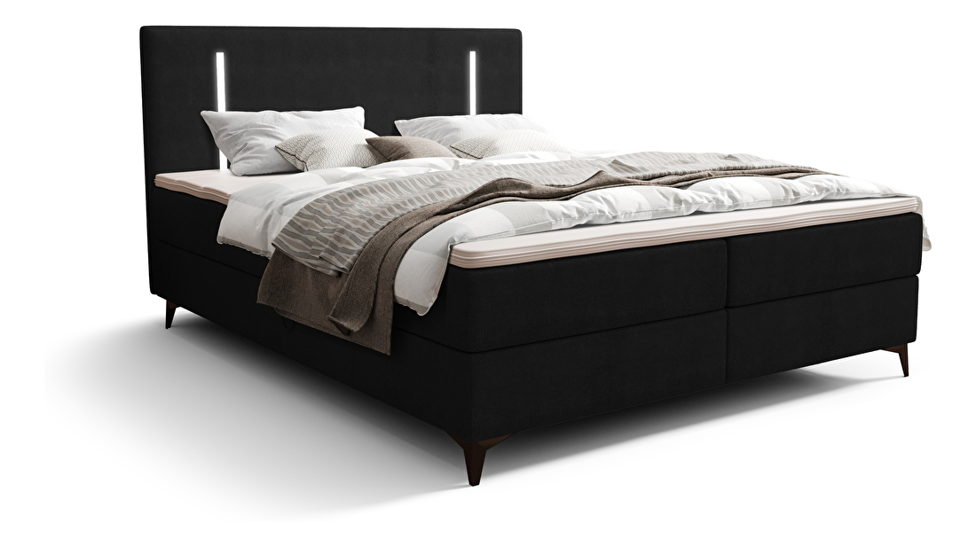 Manželská posteľ 160 cm Ortega Comfort (čierna) (s roštom a matracom, s úl. priestorom) (s LED osvetlením)