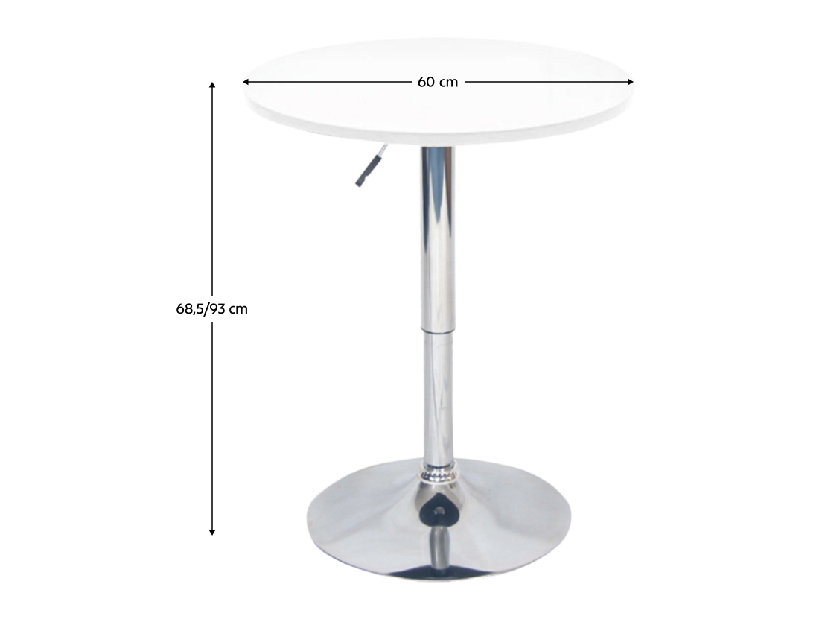Barový stôl s nastaviteľnou výškou Biria (biela + chróm) *bazár