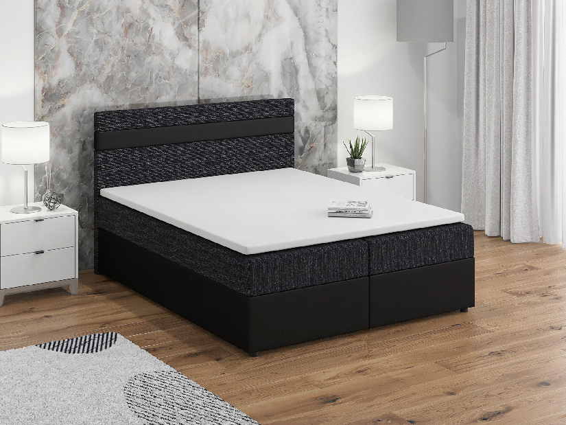Manželská posteľ Boxspring 160x200 cm Mimosa Comfort melirovaná čierna + čierna) (s roštom a matracom)