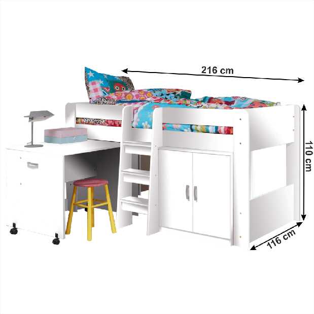 Detská kombinovaná posteľ 90 cm Flann (biela) *výpredaj