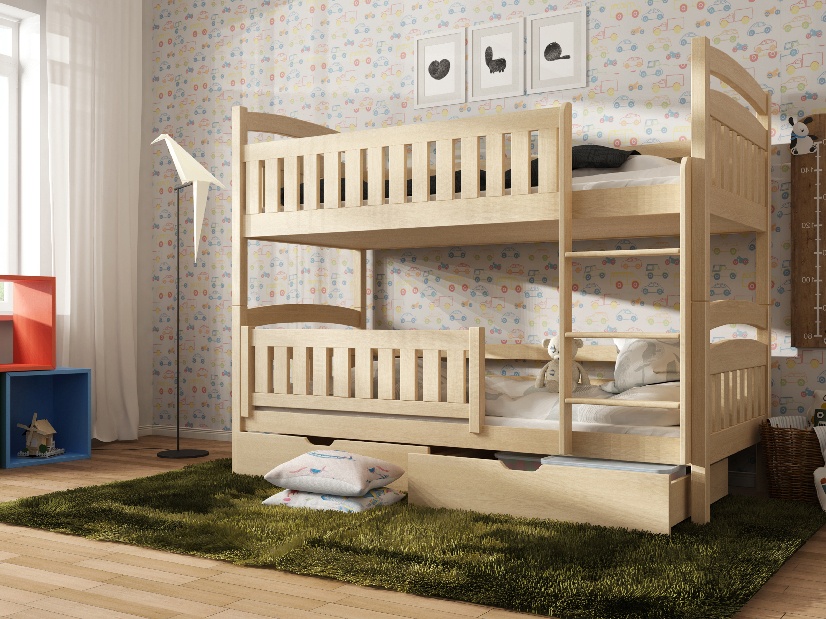Detská posteľ 90 x 200 cm Irwin (s roštom a úl. priestorom) (borovica)