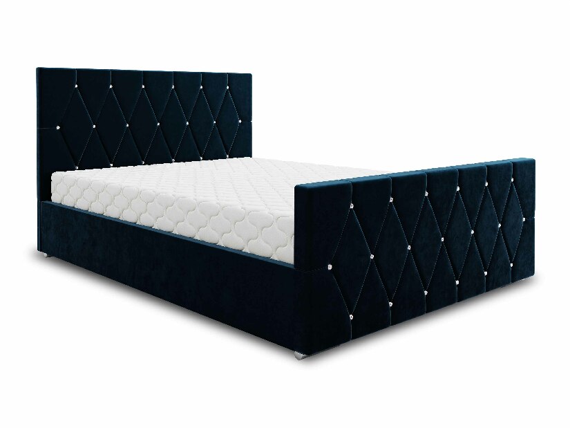 Manželská posteľ 160 cm Illa (tmavomodrá) (s roštom a úložným priestorom)
