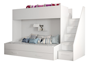 Detská kombinovaná posteľ 90 cm Puro 16 (matná biela + biely lesk + biele úchytky)