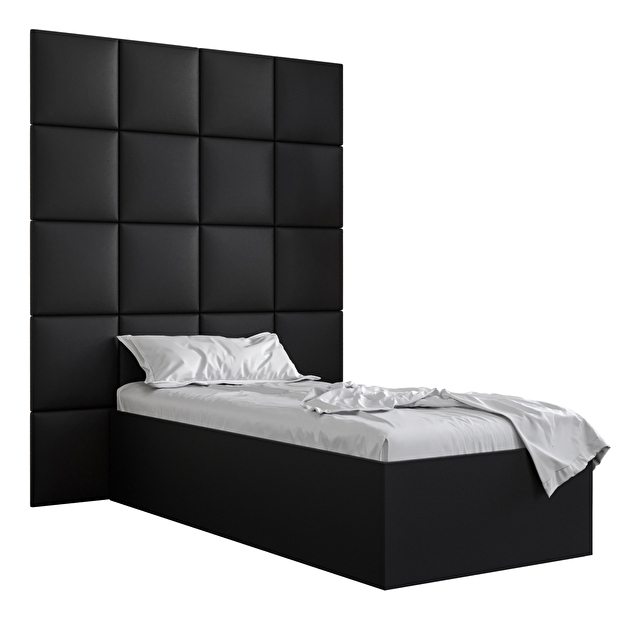 Jednolôžková posteľ s čalúneným čelom 90 cm Brittany 3 (čierna matná + čierna) (s roštom)