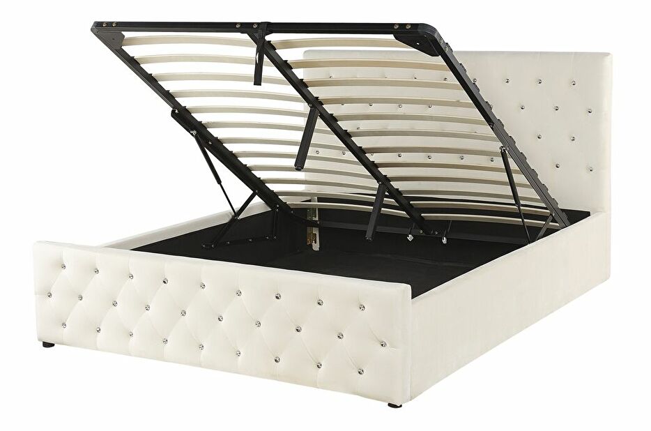 Manželská posteľ 140 cm AMESIA (béžová) (s roštom a úl. priestorom)