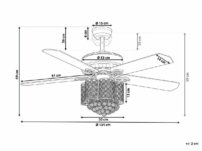 Stropný ventilátor so svetlom Huaza (strieborná)