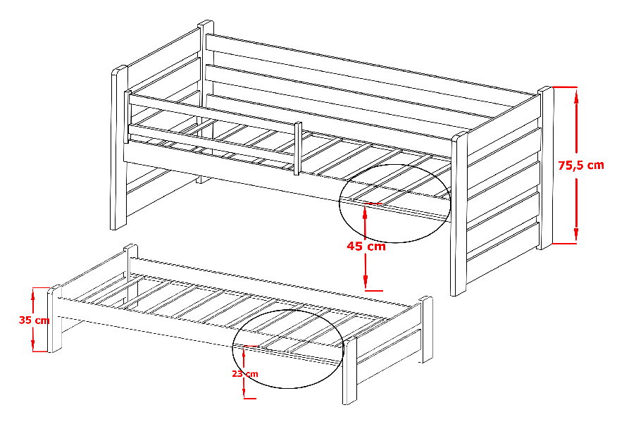 Detská posteľ 90 x 190 cm SIMO (s roštom a úl. priestorom) (buk)