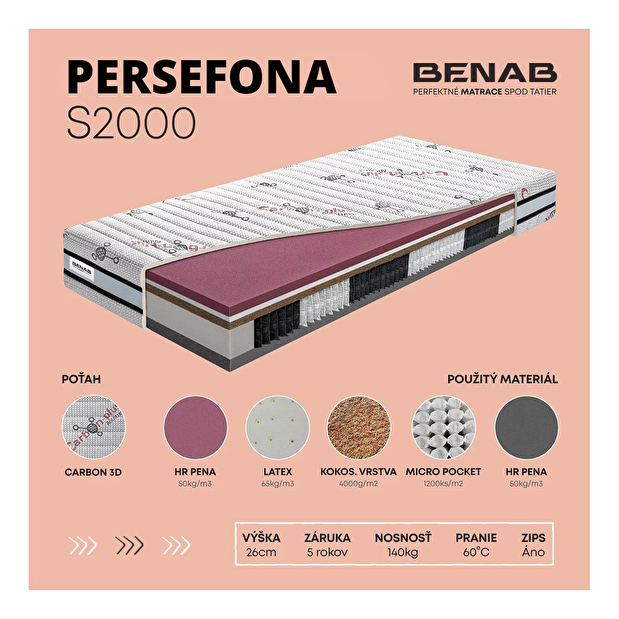 Taštičkový matrac Benab Persefona S2000 220x140 cm (T4/T3)