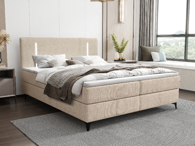 Jednolôžková posteľ 120 cm Ortega Comfort (béžová) (s roštom a matracom, s úl. priestorom) (s LED osvetlením)