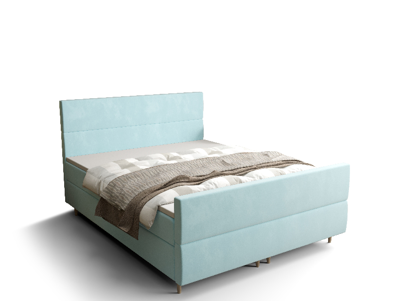 Manželská posteľ Boxspring 160 cm Flu Plus Comfort (svetlomodrá) (s matracom a úložným priestorom)