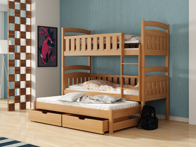 Detská posteľ 80 x 180 cm OLLIE (s roštom a úl. priestorom) (buk)