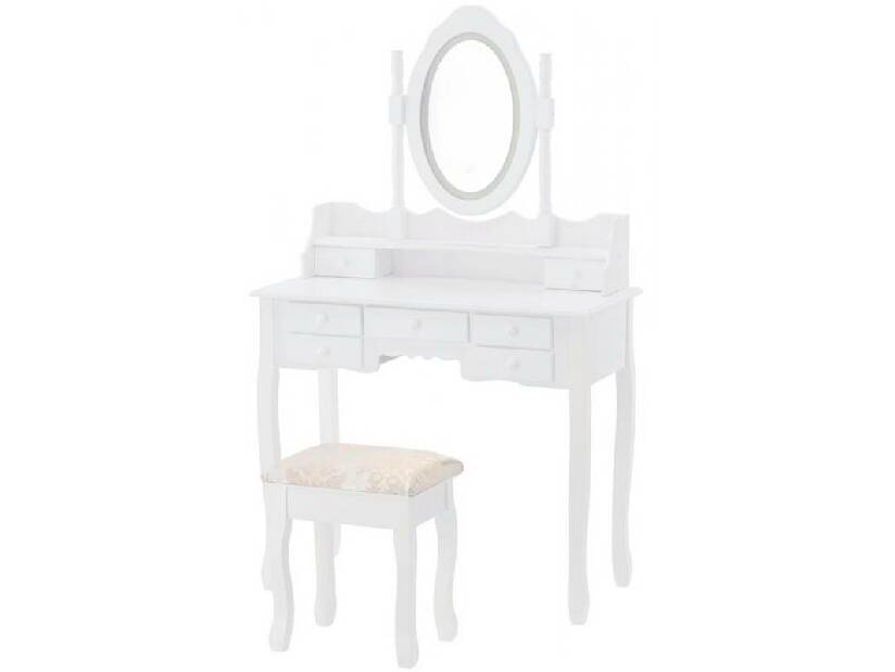 Toaletný stolík s taburetkou Pompadour (s LED osvetlením) (biela)
