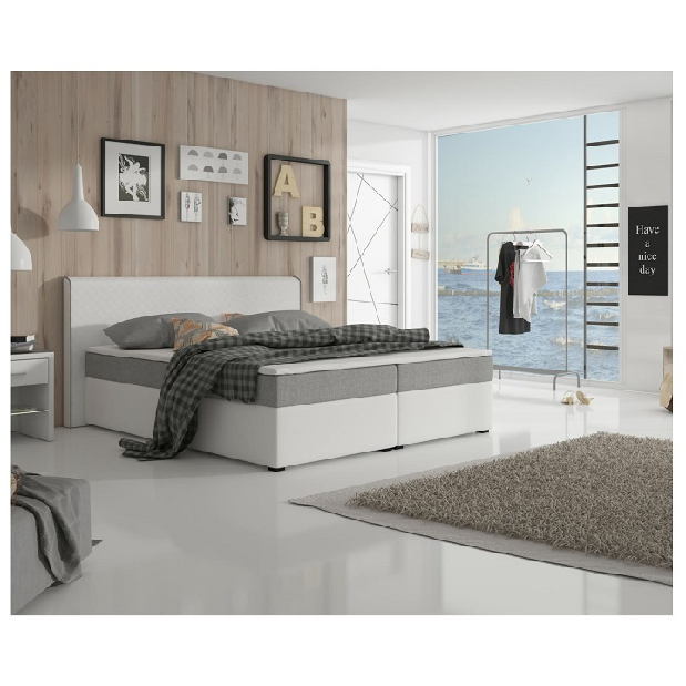 Manželská posteľ Boxspring 180 cm Namakyra komfort (biela + sivá) (s matracom a roštom) *bazár